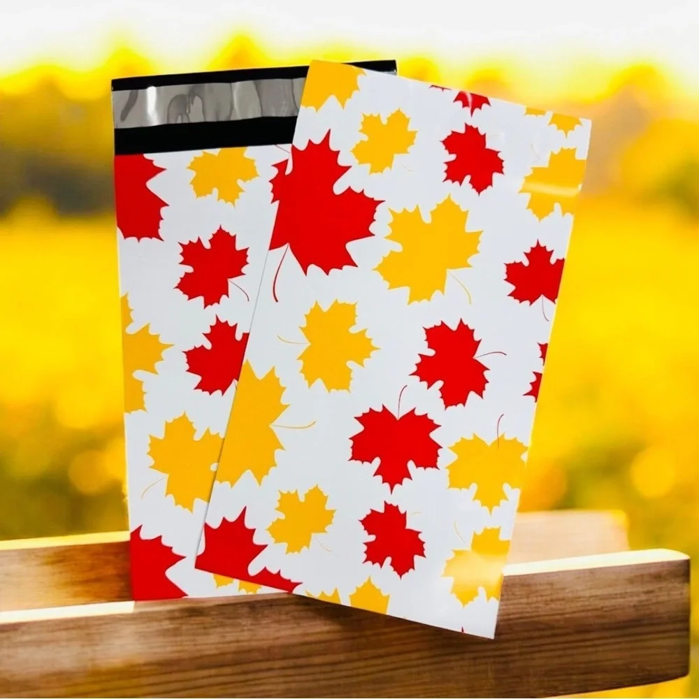 (10) 6x9 Fall Autumn Leaves Poly Mailers*